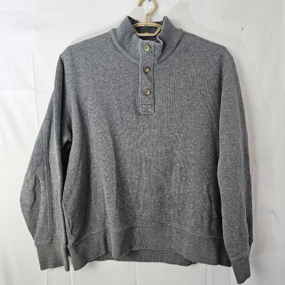 Eddie Bauer Sweater Mens XL Gray 1/4 Button Cotton Pullover Sweatshirt - Picture 1 of 12